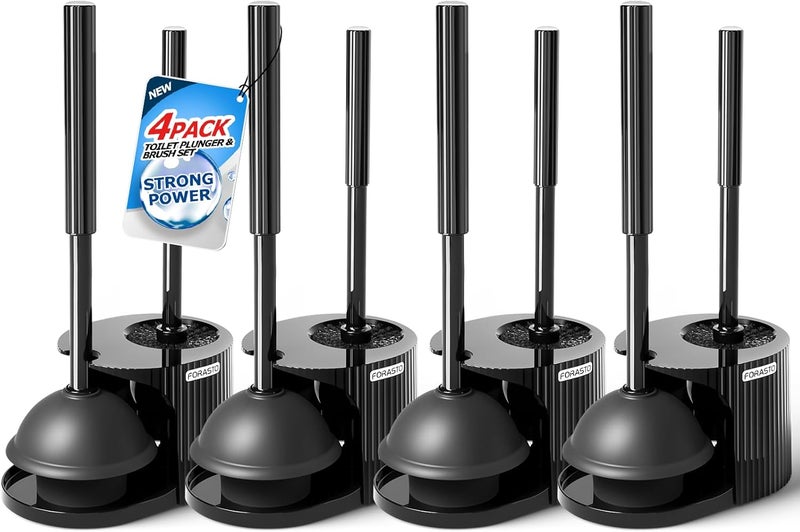 FORASTO 4Pack 2 in 1 Toilet Brush and Plunger Set, Extended Handle Plunger,Toilet Bowl Brush Plunger Set,Bathroom Cleaning Tools,Toilet Brush Plunger Combo,Cleaning Supplies, Cleaning Brush - Image 1
